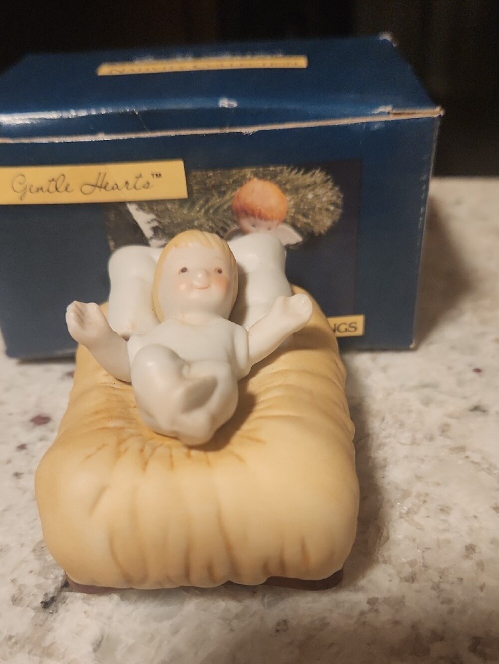 Porcelain Figurine Baby on Cream Cushion - Home Accent Gentle Heart